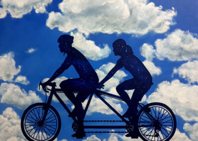 bicicletta stellata surrealista con cielo
